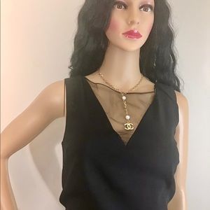 Vintage Black Mini Deep V Dress